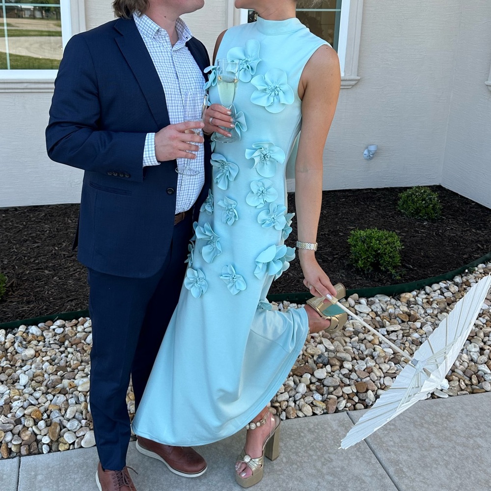 Elegant Light Blue Floral Dress